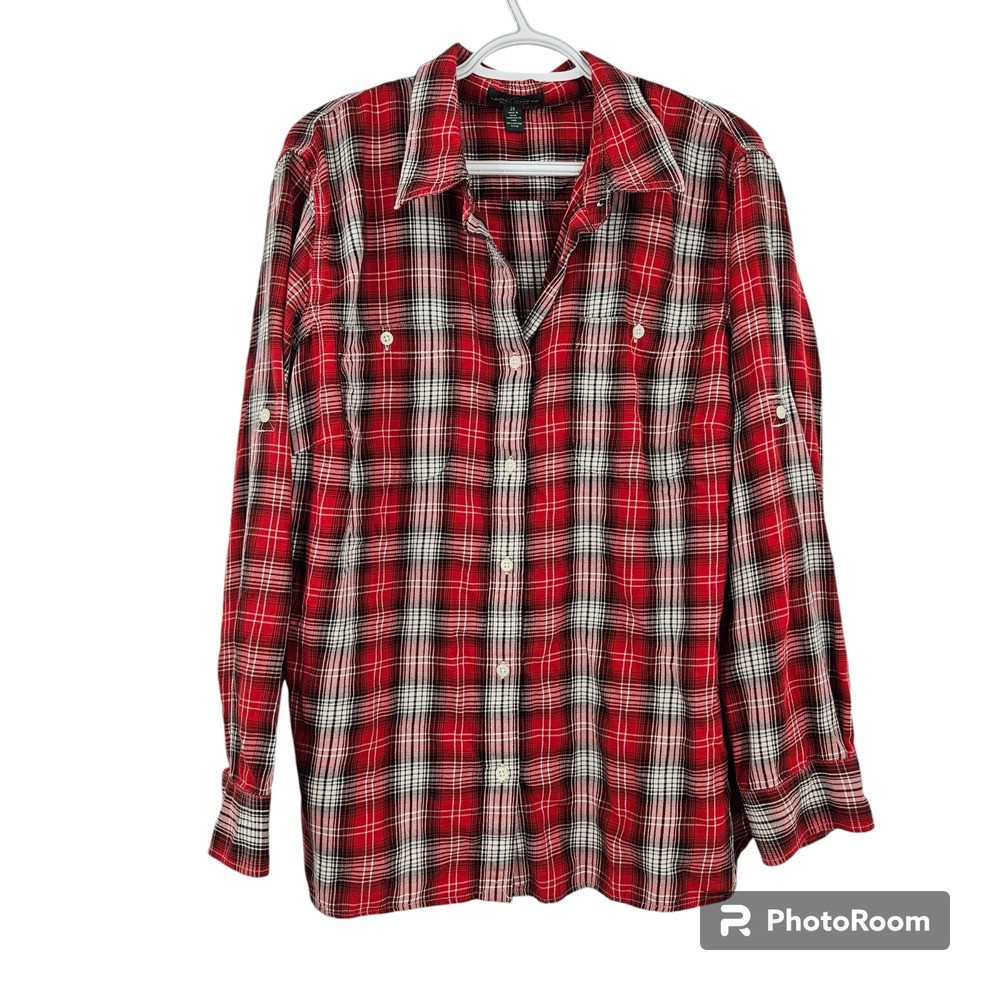 LRL Ralph Lauren Red White Plaid Flannel Button Down Long Sleeve Plus Size 2X